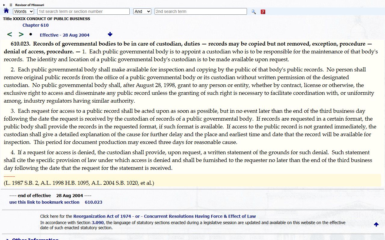 Benton County Circuit Clerk records Missouri Sunshine Law custodian rules