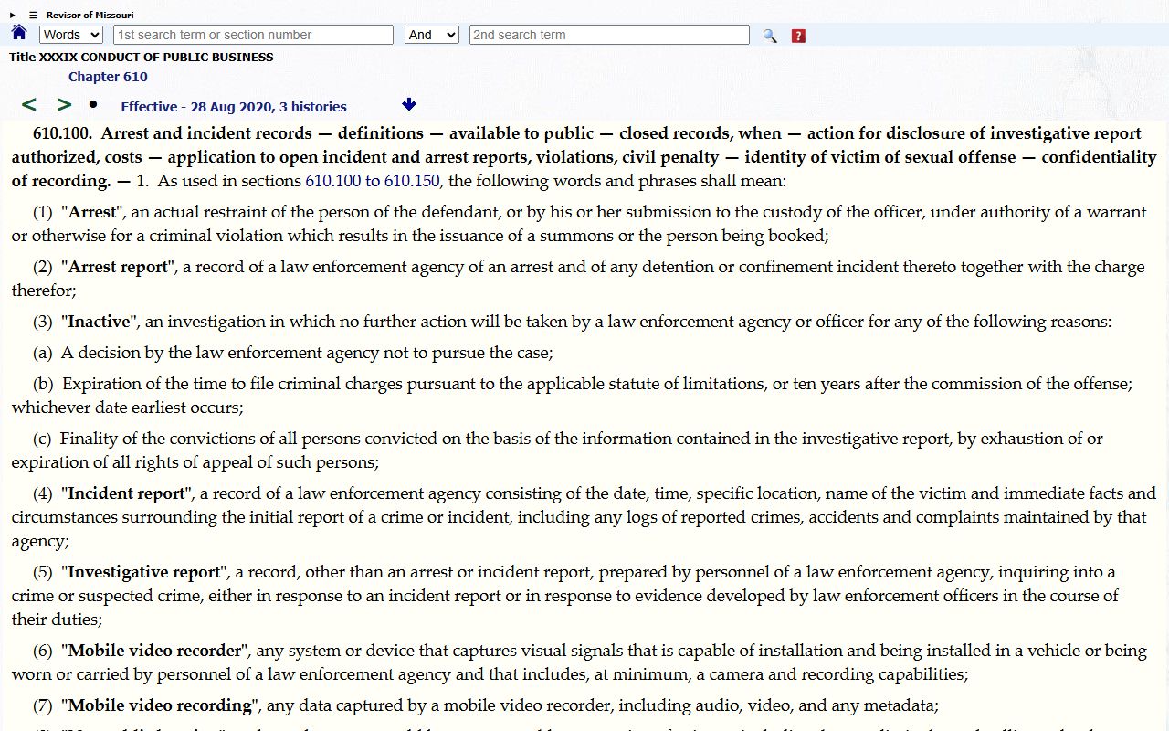 Benton County criminal court records Missouri arrest report statute