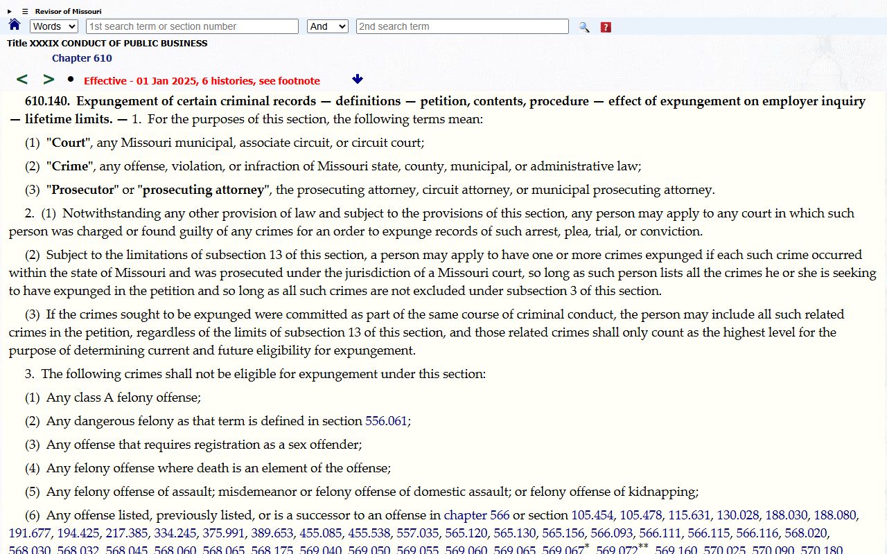Benton County criminal court records Missouri expungement statute