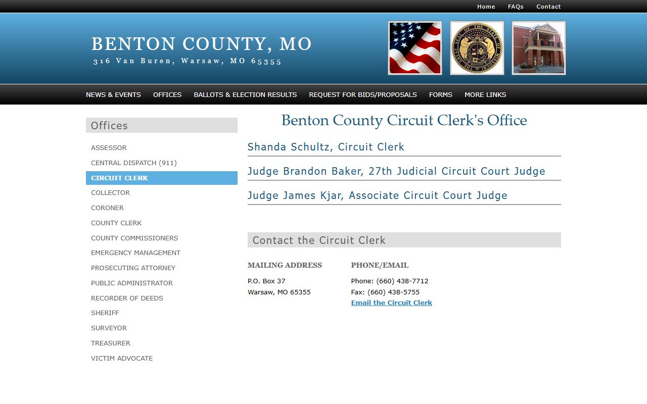 Benton County court records Circuit Clerk contact page