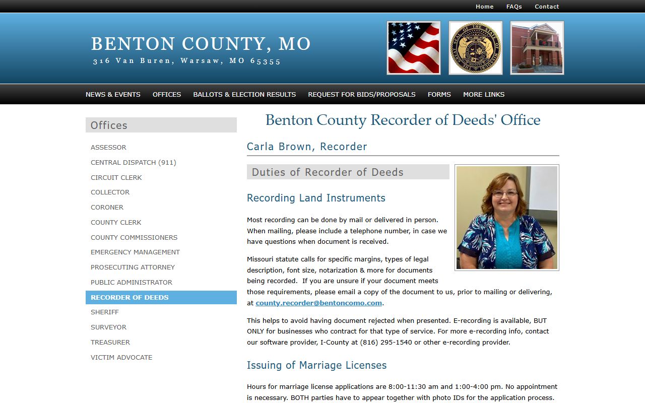 Benton County marriage records Recorder of Deeds page