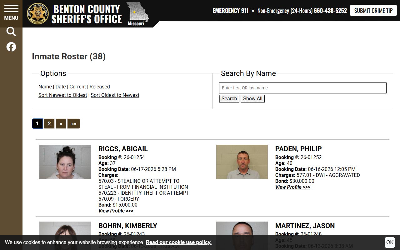 Benton County inmate records current inmate roster sorted by booking time