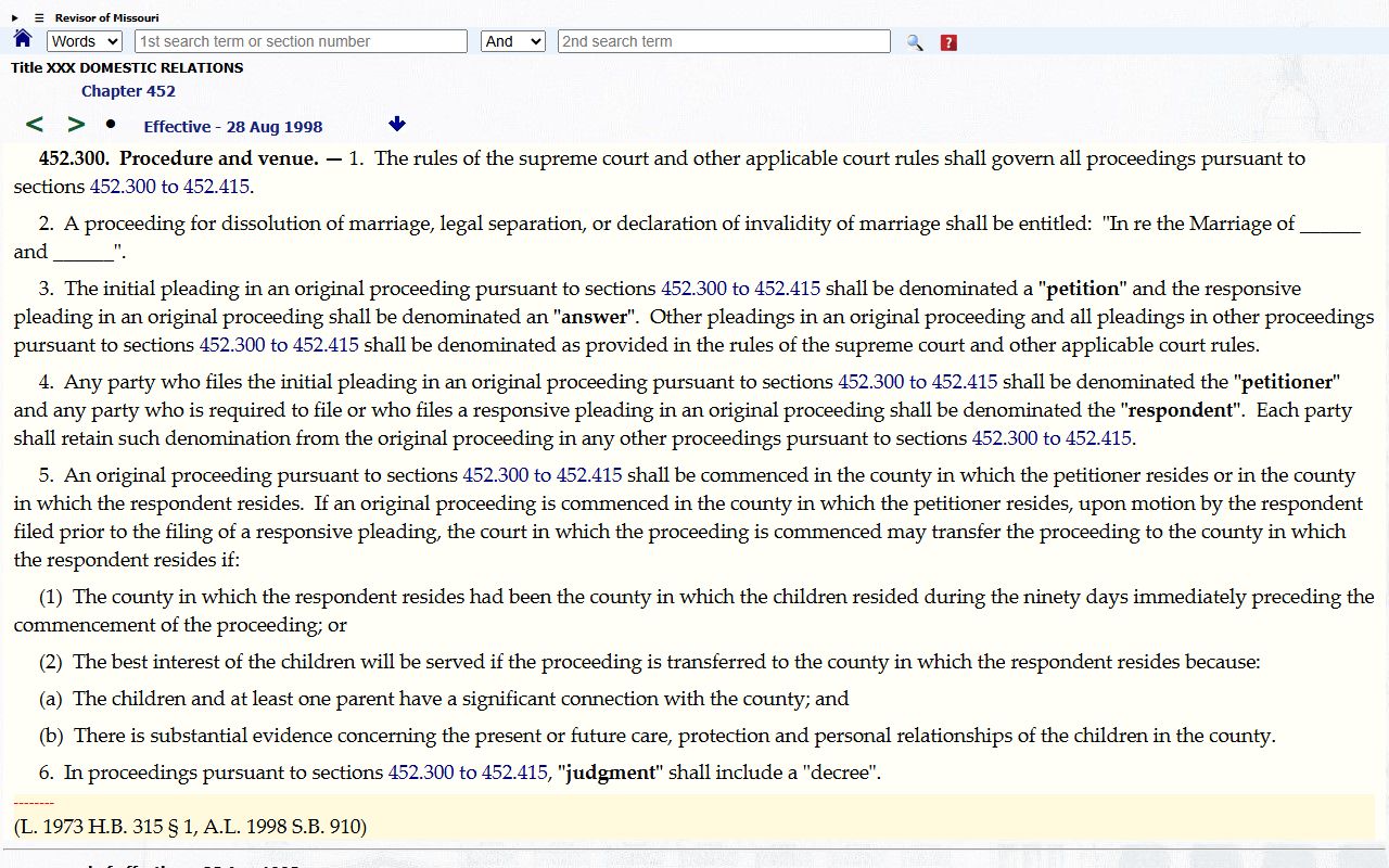 Benton County divorce records Missouri dissolution statute