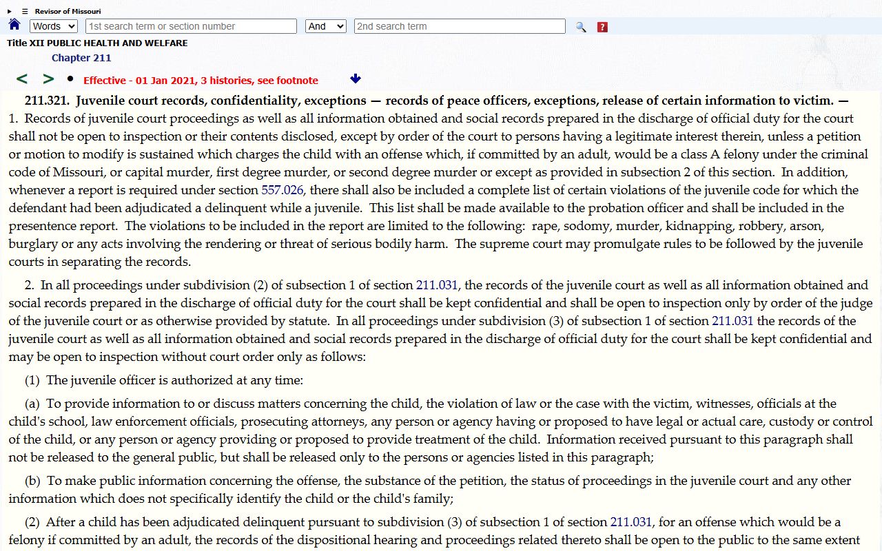 Benton County probate records Missouri juvenile confidentiality statute